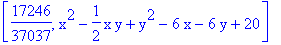 [17246/37037, x^2-1/2*x*y+y^2-6*x-6*y+20]